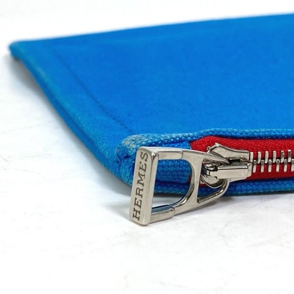 Authentic HERMES The King of Cats MITSOU Mitsu Cat Yachting PM Pouch Canvas Blue - Picture 7 of 12